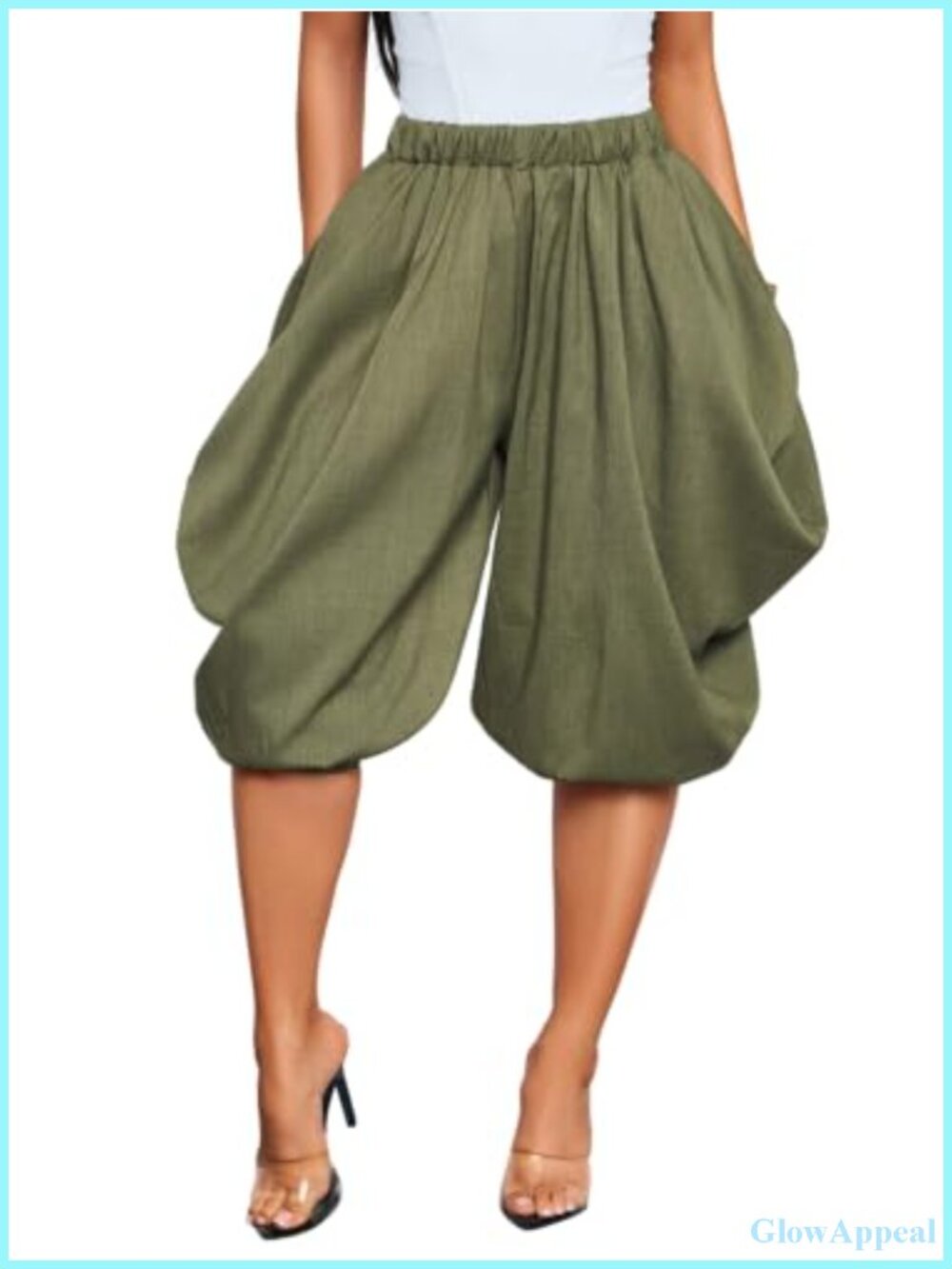 Women's High Waisted Pleated Wide Leg Balloon Shorts Culottes Knee Length